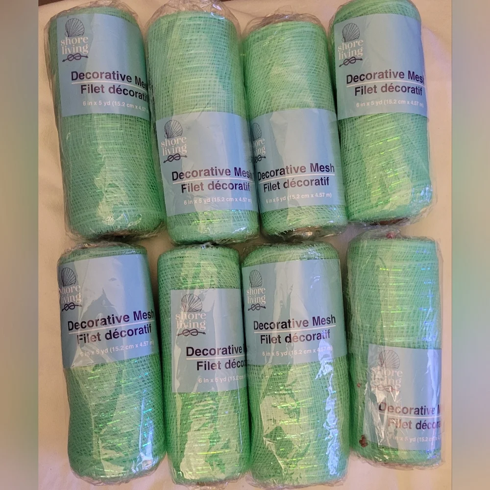 Bundle Of 8 Green Mesh For Wreaths, Flowers, Gifts, Home Decorations
